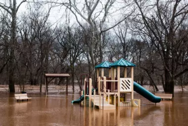 A playground at Buckeystown Community Park is flooded by the Monocacy River in Frederick County, Maryland.